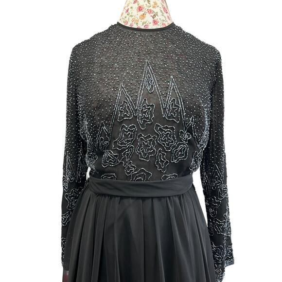 Vintage Beaded Evening Gown Jack Bryan Saks Fifth Ave Black Long Sleeve Dress 14 - Picture 5 of 15